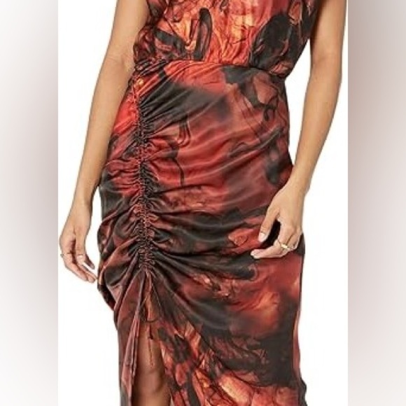All Saints Isa Midi Dress - Sleeveless Silk Deep Rust Red Claudia Print - Size 2 - Picture 7 of 14